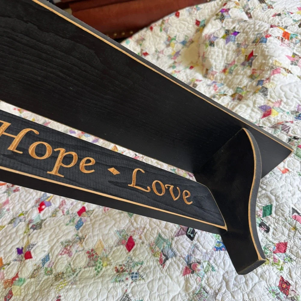 Black Engraved Faith Hope Love Wood Floating Wall Shelf 36